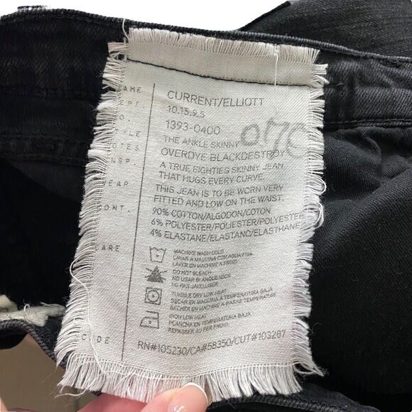 Current/Elliott 25 Ankle Skinny Jeans Overdye Black Destroy Holes - Picture 3 of 9